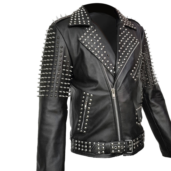 Mens "Ghost Rider" cowhide reto moto leather jacket